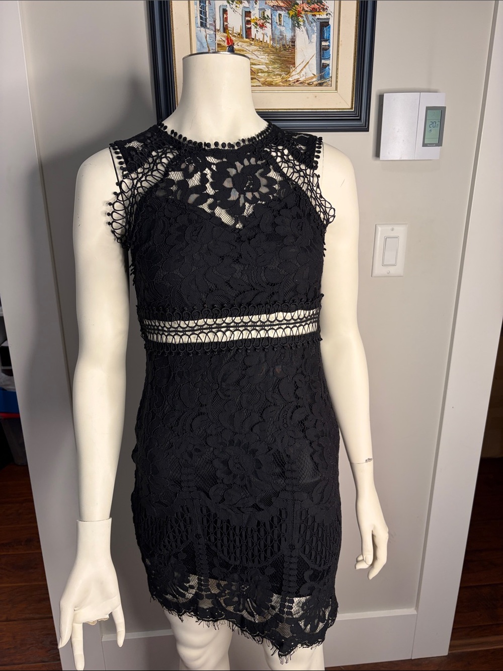 FAVLUX Black Lace Mini Dress with Crochet Details